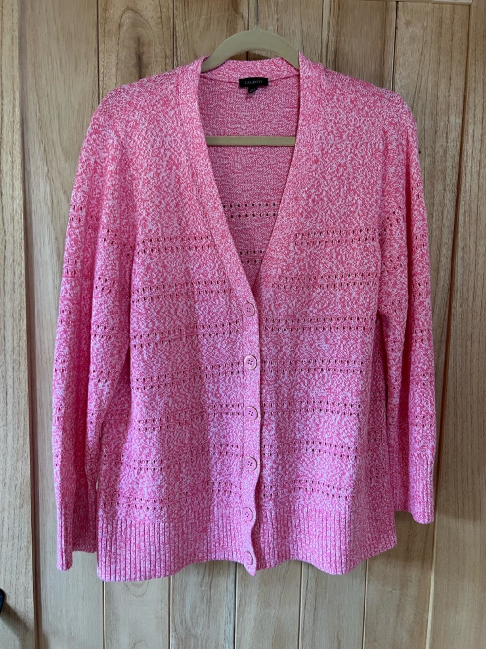 Talbots Pink Open-Knit Button Cardigan Sweater - size Large
